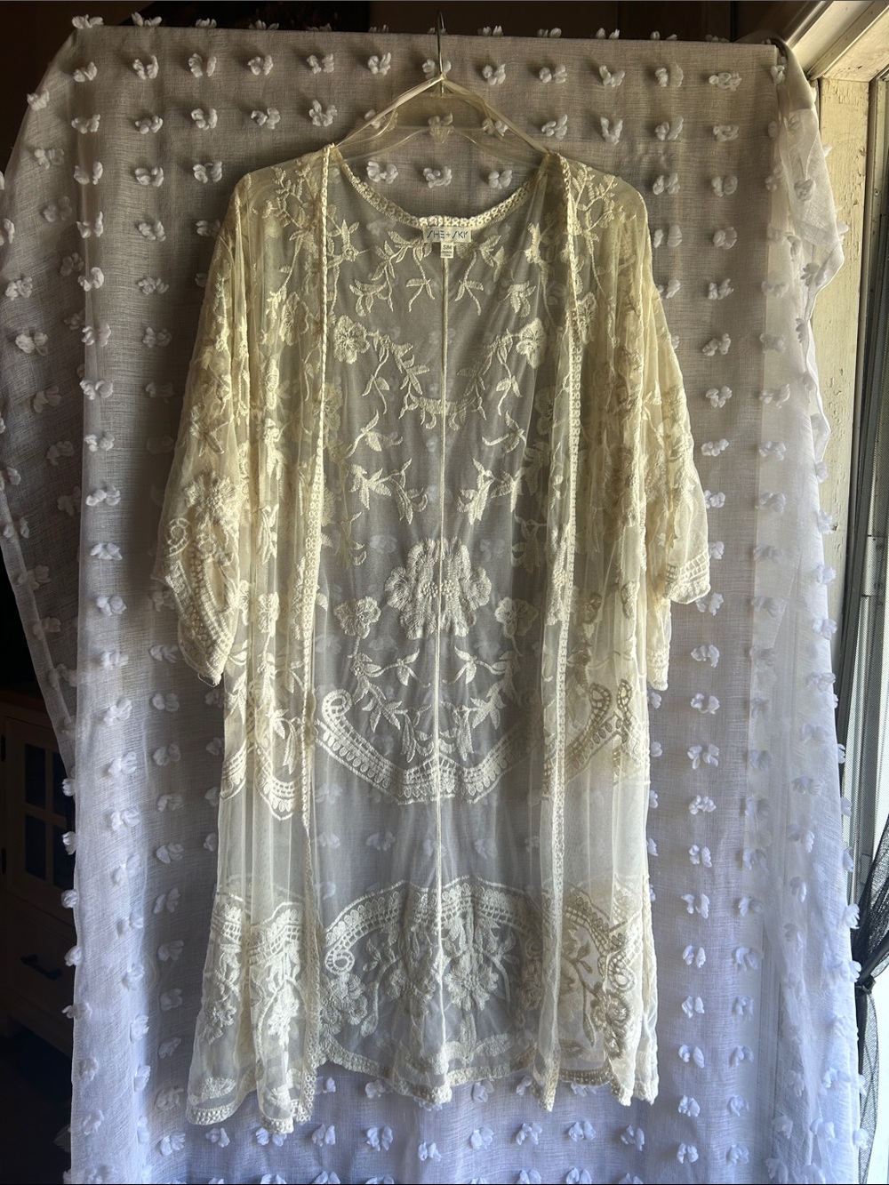 She + Sky Cream Embroidered Sheer Overlay
